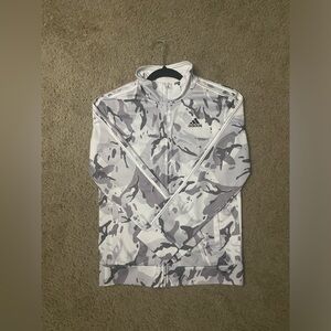 Black grey and white camouflage zip up warm up sweater